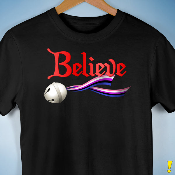 Believe Genderfluid Pride Jingle Bell Premium Unisex T-Shirt - Black